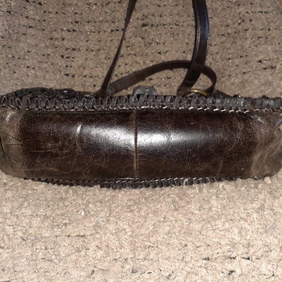 GIANFRANCO FERRE-Brown Gathered Looped Distressed Leather - Picture 10 of 10